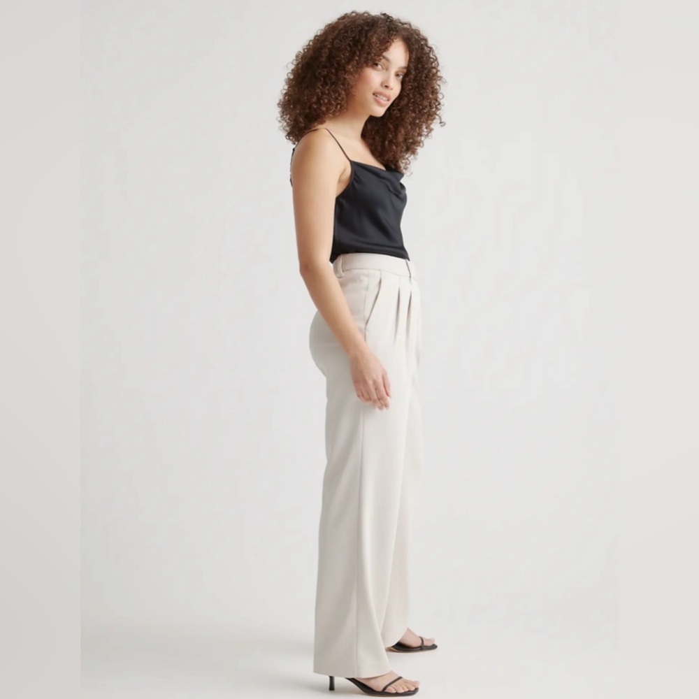 Quince Stretch Crepe Pleated Wide Leg Pant in Sand Tall Inseam Size 8 - Picture 14 of 14